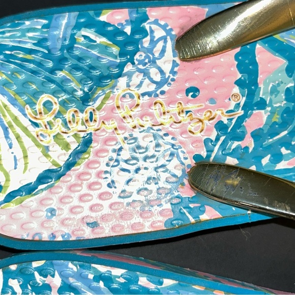 Lilly Pulitzer Multicolor Floral Gold Strap Flip Flops Sandals Womens Size 8 - Picture 6 of 12